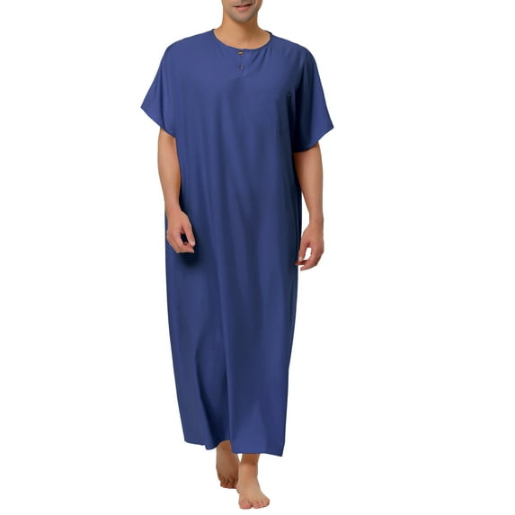 INSPIRE CHIC Men's Nightshirt Short Sleeve Crew Neck Relaxed Fit Long Sleepshirt L Navy Blue