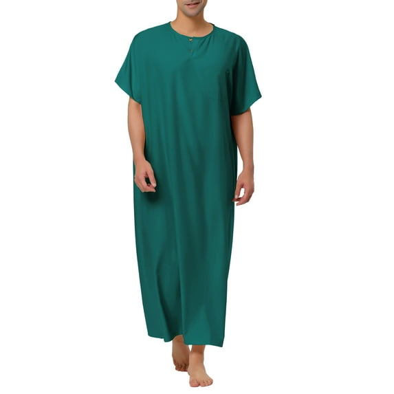 INSPIRE CHIC Men's Nightshirt Short Sleeve Crew Neck Relaxed Fit Long Sleepshirt XL Teal Green