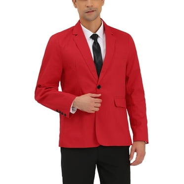 Lars Amadeus Men's Notched Lapel Long Sleeves Center-Vent Back One-Button Blazer 34 Dark Red
