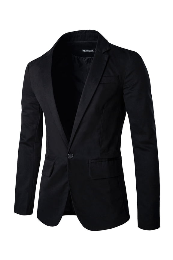 Men's Suit Jacket Notched Lapel Long Sleeve Single Vent Back One-Button Blazer 36 Black