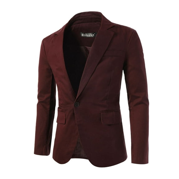 INSPIRE CHIC Men's Suit Jacket Notched Lapel Long Sleeve Single Vent Back One-Button Blazer 38 Burgundy