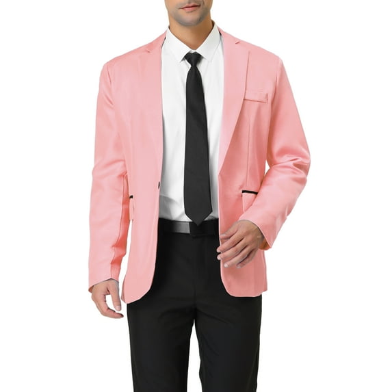 INSPIRE CHIC Men's Suit Jacket Notched Lapel Long Sleeve Single Vent Back One-Button Blazer 38 Pink