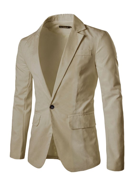 Men's Suit Jacket Notched Lapel Long Sleeve Single Vent Back One-Button Blazer 40 Beige