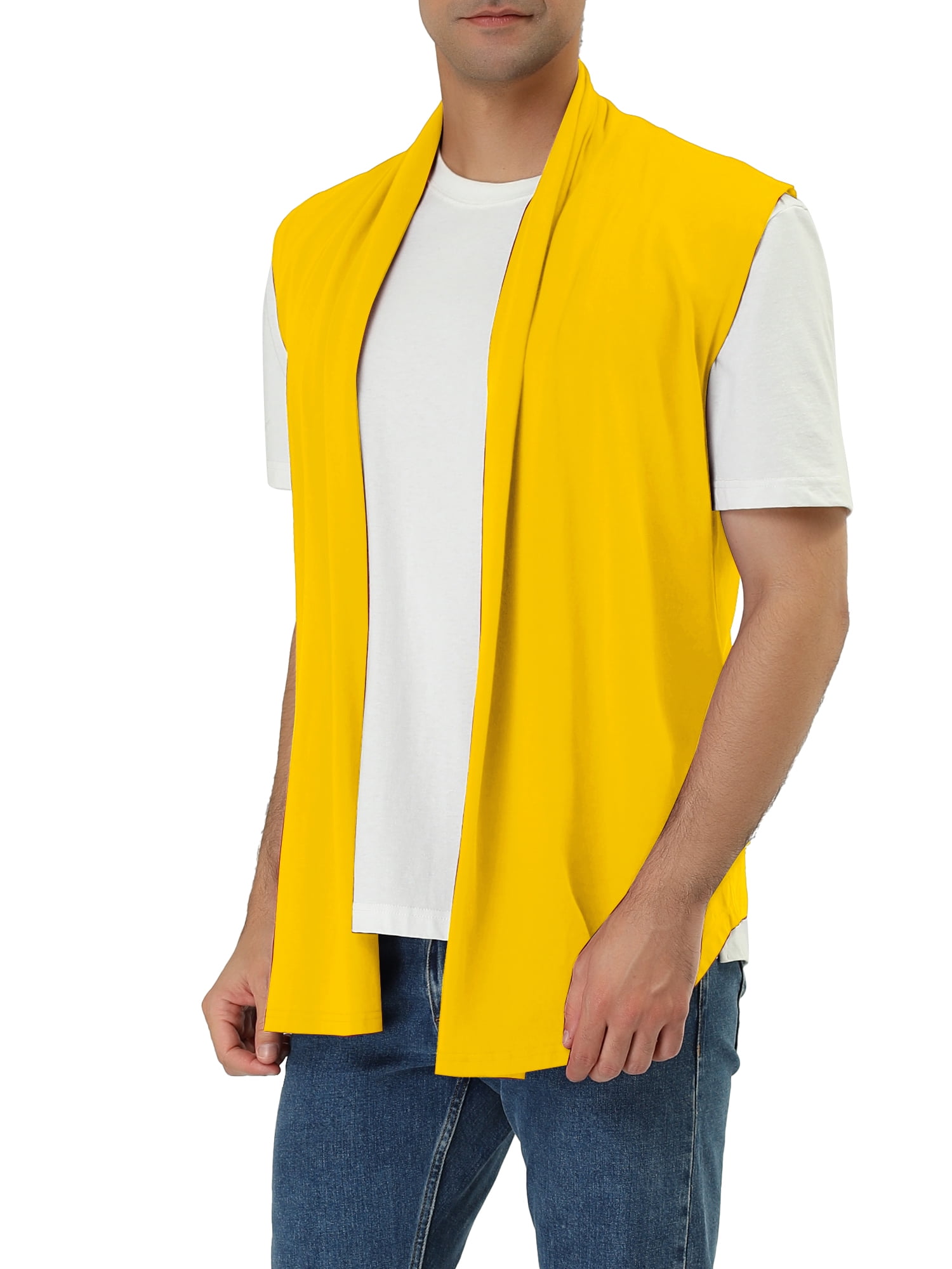 Lars Amadeus Men's Open Front Asymetric Hem Sleeveless Cardigan Vest