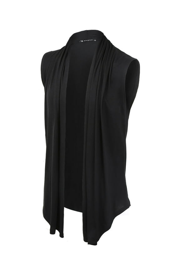 Men's Vest Open Front Asymetric Hem Sleeveless Cardigan Vest 42 Black