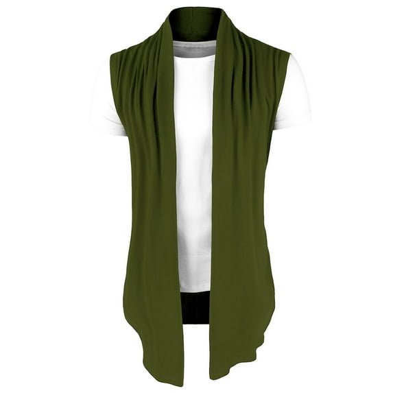 INSPIRE CHIC Men's Vest Open Front Asymetric Hem Sleeveless Cardigan Vest 50 Green