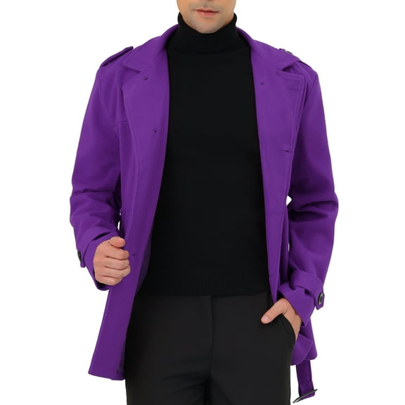 INSPIRE CHIC Men's Overcoat Double Breasted Notch Lapel Trench Coat with Belt