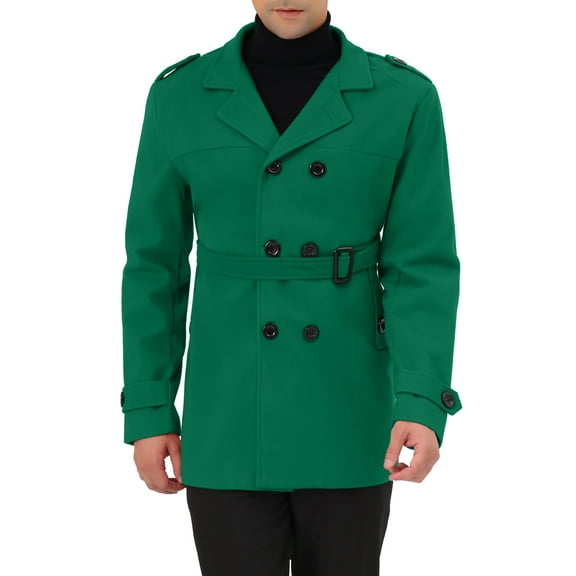 INSPIRE CHIC Men's Overcoat Slim Fit Double Breasted Notch Lapel Trench Coat with Belt Green M