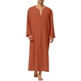thumbnail image 1 of INSPIRE CHIC Men's Pajamas Cotton Sleepwear V-Neck Side Split Long Gown with Pocket, 1 of 4