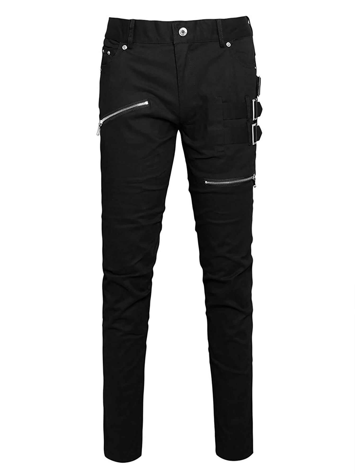 Men's Rocker Pants INSPIRE CHIC Men's Pant Slim Fit Pockets Patch Buckle Zipper Gothic ...