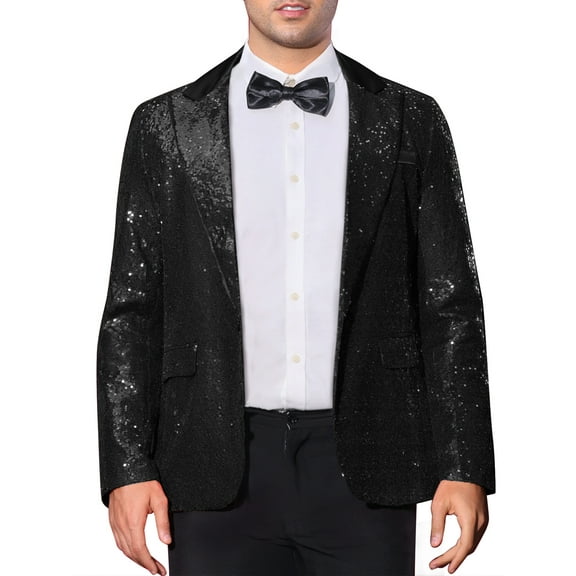 INSPIRE CHIC Men's Peak Lapel Disco Party Tuxedo Sequin Suit Jacket Metallic Sports Coat Blazer