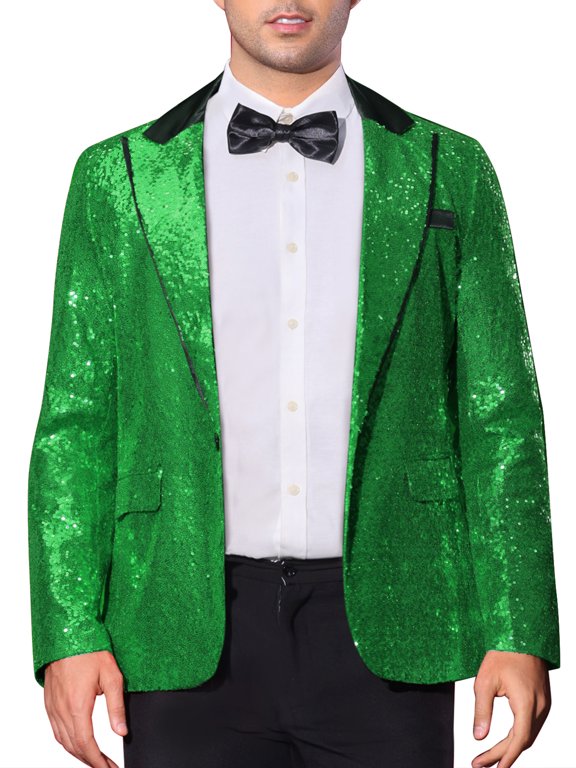 Men's Peak Lapel Disco Party Tuxedo Sequin Suit Jacket Metallic Sports Coat Blazer