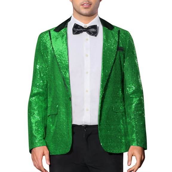 INSPIRE CHIC Men's Peak Lapel Disco Party Tuxedo Sequin Suit Jacket Metallic Sports Coat Blazer