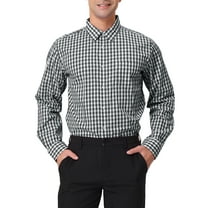 INSPIRE CHIC Men's Shirts Plaid Long Sleeve Button-Down 100% Cotton Dress Shirt S Black White