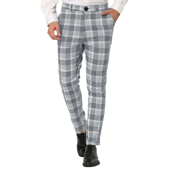INSPIRE CHIC Men's Plaid Dress Pants Casual Slim Fit Checkered Business Trousers Gray 30