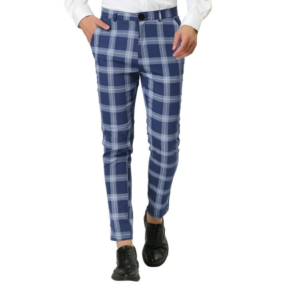 INSPIRE CHIC Men's Plaid Dress Pants Classic Slim Fit Chino Business Trousers