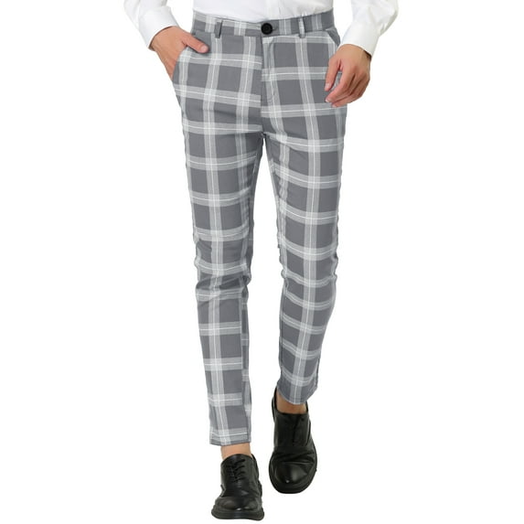 Lars Amadeus Men's Plaid Dress Pants Classic Slim Fit Chino Business Trousers