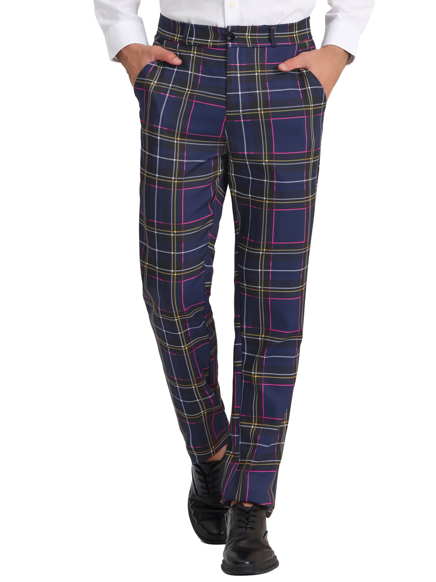 Lars Amadeus Men's Plaid Dress Pants Formal Business Checked Trousers