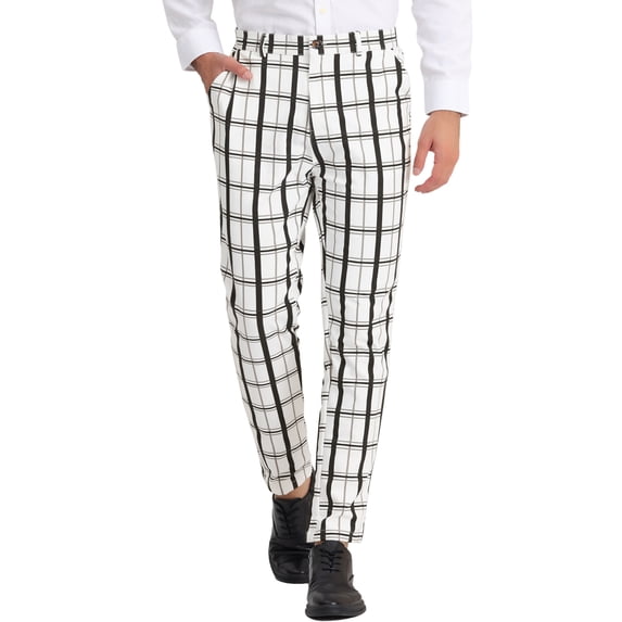 Lars Amadeus Men's Plaid Dress Pants Slim Fit Checked Printed Trousers
