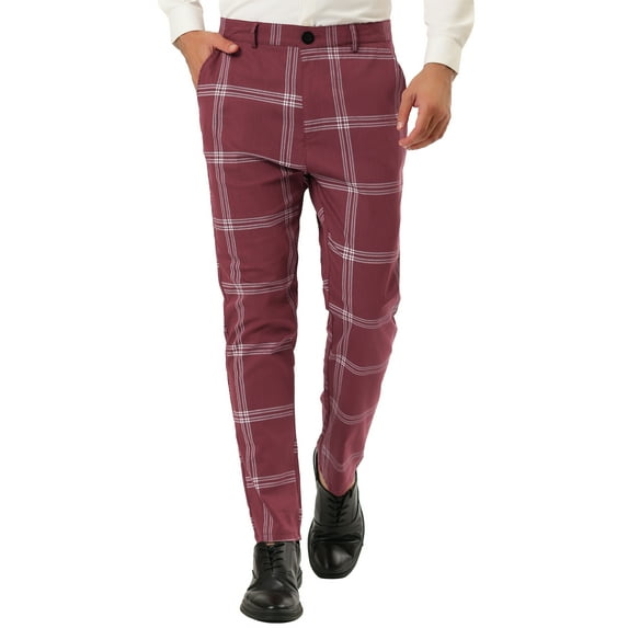 Lars Amadeus Men's Plaid Dress Pants Slim Fit Checked Printed Trousers