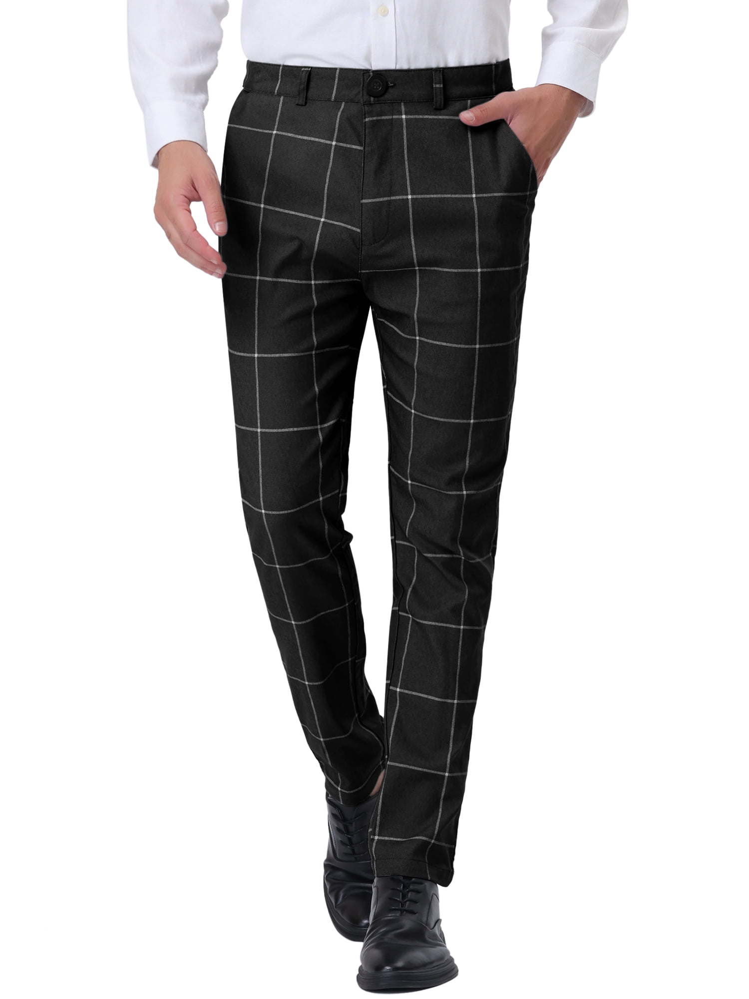 Lars Amadeus Men's Plaid Dress Pants Slim Fit Flat Front Business Check