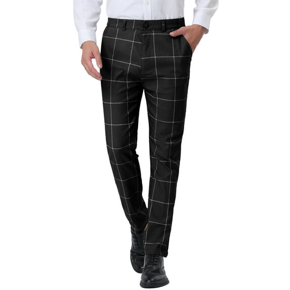 Lars Amadeus Men's Plaid Dress Pants Slim Fit Flat Front Business Check Trousers