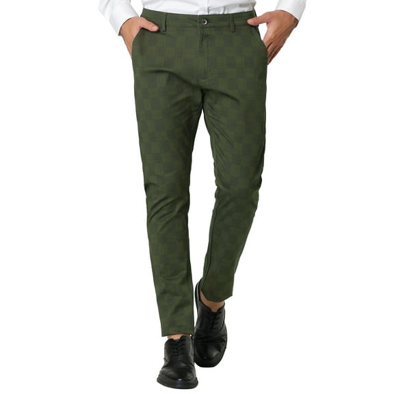INSPIRE CHIC Men's Plaid Dress Pants Slim Fit Flat Front Business Check Trousers 34 Green