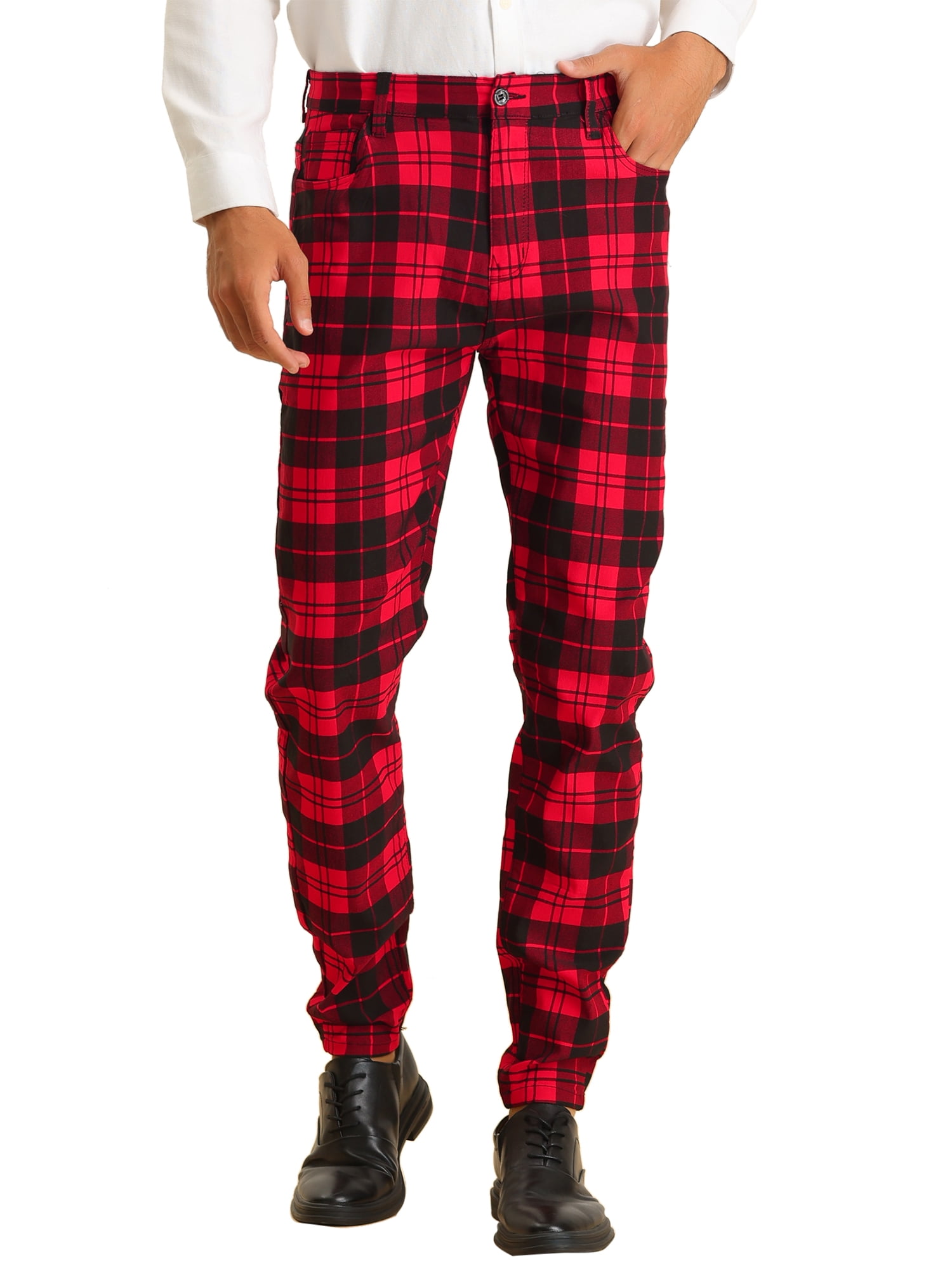 Lars Amadeus Men's Plaid Dress Pants Slim Flat Front Fit Office Checked