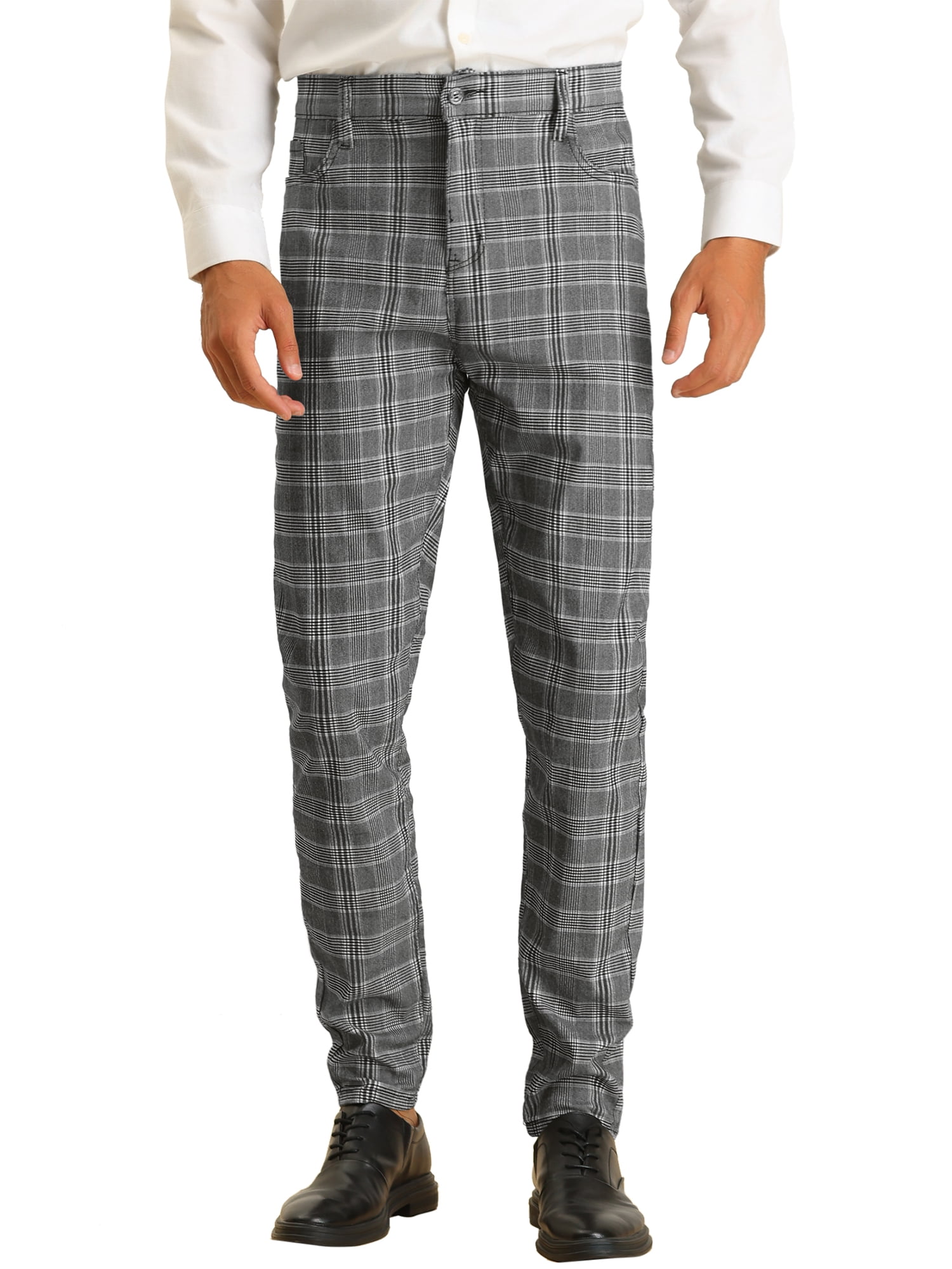 Lars Amadeus Men's Plaid Dress Pants Slim Flat Front Fit Office Checked