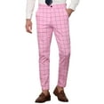 thumbnail image 1 of INSPIRE CHIC Men's Plaid Dress Slim Fit Checked Business Pants with Pockets 38 Pink, 1 of 7