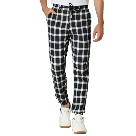 Lars Amadeus Men's Plaid Pants Casual Slim Fit Drawstring Check Trousers