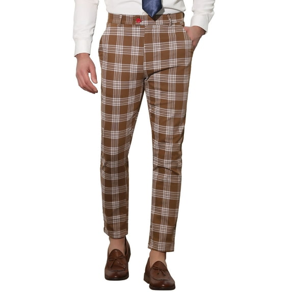 INSPIRE CHIC Men's Plaid Pants Casual Slim Fit Flat Front Check Dress Trousers