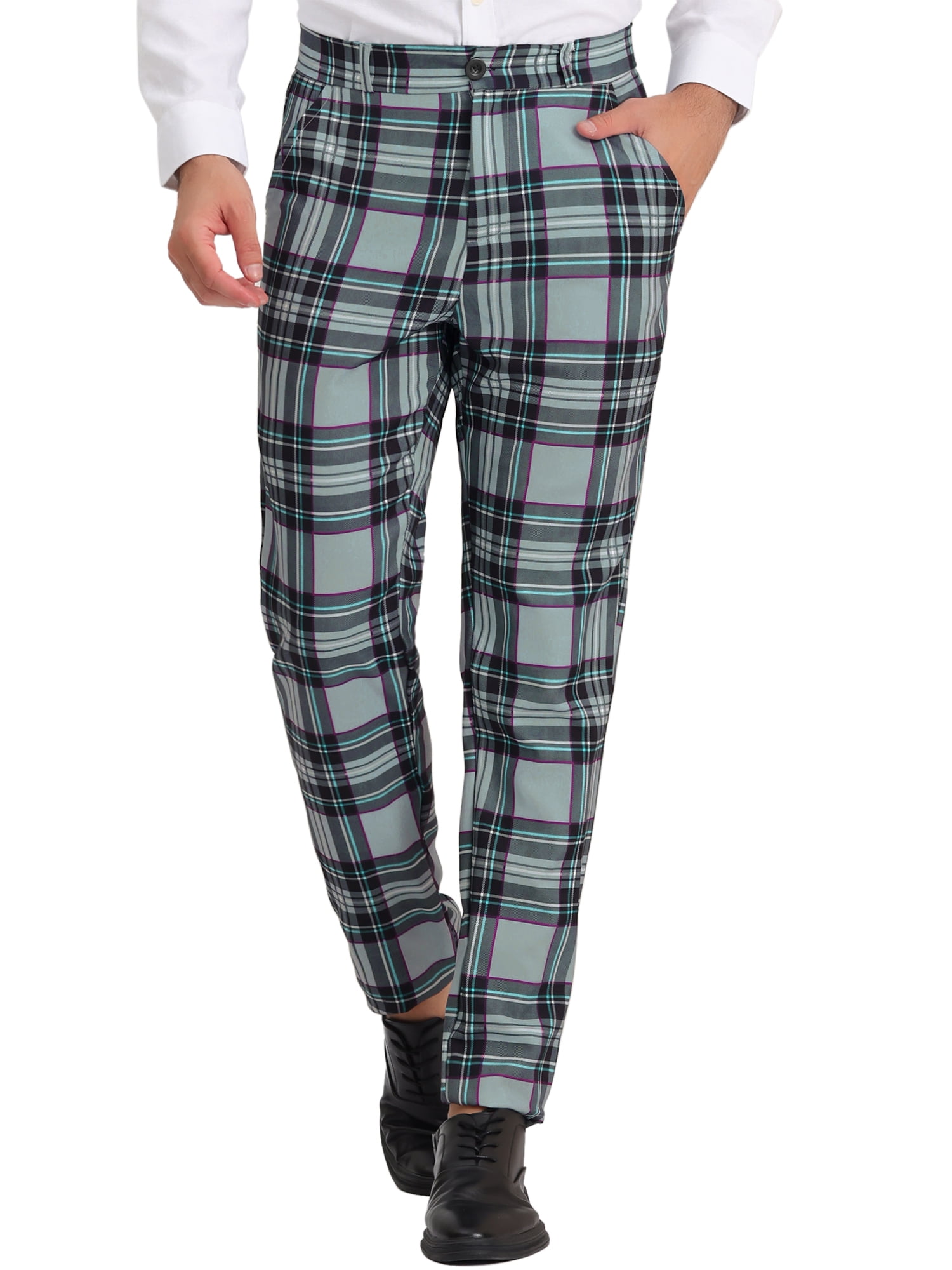 Lars Amadeus Men's Plaid Slacks Regular Fit Flat Front Work Prom ...