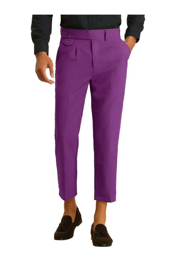 Men's Pleated Front Slim Fit Solid Business Cropped Dress Pants 28 Purple