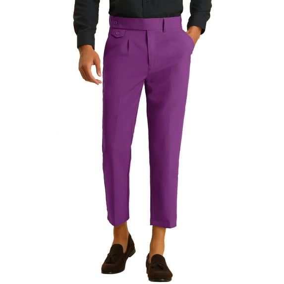 INSPIRE CHIC Men's Pleated Front Slim Fit Solid Business Cropped Dress Pants 30 Purple