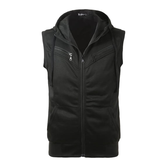 INSPIRE CHIC Men's Tailored Vest Hoodie Zip Up Sleeveless Drawstring Hooded Vest 46 Black