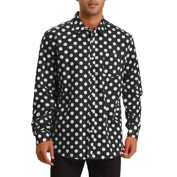 INSPIRE CHIC Men's Polka Dots Dress Shirts Button Down Long Sleeves Shirt