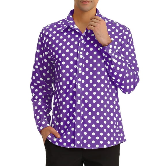 INSPIRE CHIC Men's Polka Dots Print Dress Shirt Button Down Long Sleeves Casual Shirts S Purple