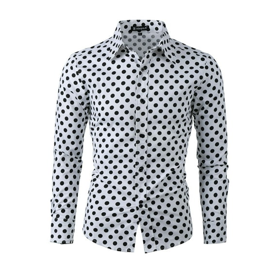 INSPIRE CHIC Men's Shirt Polka Dots Pattern Point Collar Long Sleeve Button Down Shirt 38 White