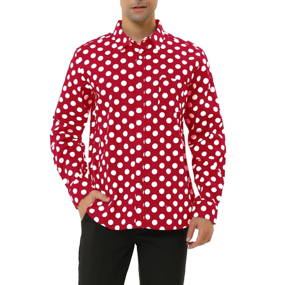 INSPIRE CHIC Men's Polka Dots Printed Long Sleeve Button Down Slim Dress Shirt