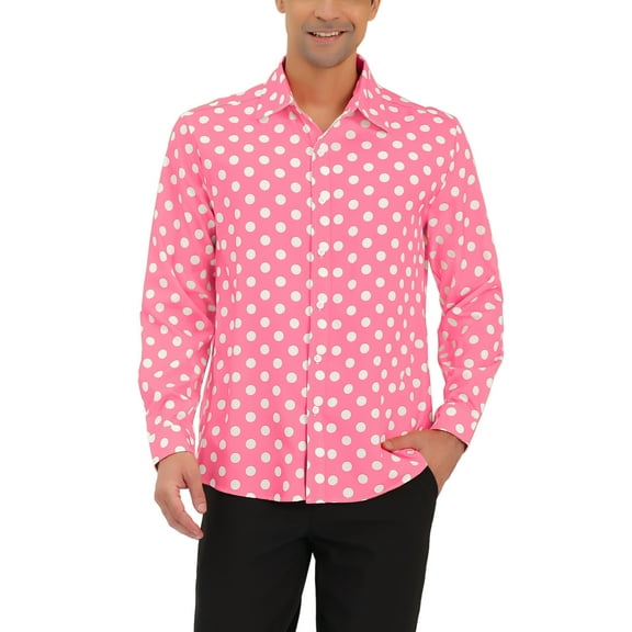 INSPIRE CHIC Men's Shirt Polka Dots Pattern Point Collar Long Sleeve Button Down Shirt 46 Light Pink