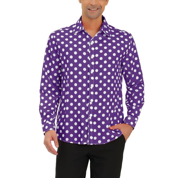 INSPIRE CHIC Men's Shirt Polka Dots Pattern Point Collar Long Sleeve Button Down Shirt 34 Purple