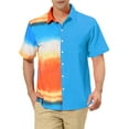 thumbnail image 1 of INSPIRE CHIC Men's Printed Button Down Short Sleeve Pocket Patchwork Shirts L Blue, 1 of 6
