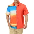 thumbnail image 1 of INSPIRE CHIC Men's Printed Button Down Short Sleeve Pocket Patchwork Shirts M Orange, 1 of 6