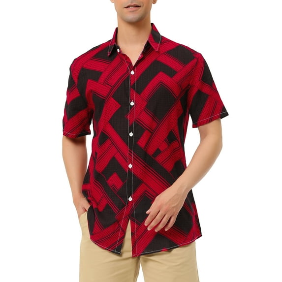 Lars Amadeus Men's Printed Button Down Short Sleeves Hawaiian Color Block Shirts