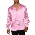 thumbnail image 1 of INSPIRE CHIC Style Men's Prom Satin Long Sleeves Button Down Slim Fit Formal Party Shirts Pink S, 1 of 6