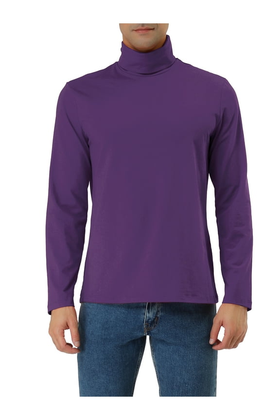 Men's Sweaters Pullover Turtle Neck Long Sleeve Stretchy Slim Fit Tops 34 Dark Purple