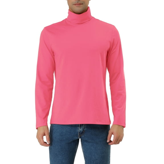 INSPIRE CHIC Men's Sweaters Pullover Turtle Neck Long Sleeve Stretchy Slim Fit Tops 46 Fuchsia