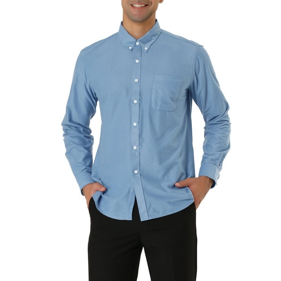 INSPIRE CHIC Men's Regular Fit Long Sleeve Button Down Corduroy Shirts with Pockets Light Blue S