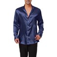 thumbnail image 1 of Lars Amadeus Men's Satin Band Collar Long Sleeve Slim Fit Solid Dress Shirts, 1 of 6